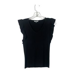 VILA MILANO Ruffled Short Sleeve Knit Sweater-Black-Women’s Size Small